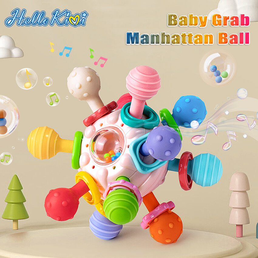Hellokimi Baby Toy Early Childhood Education Baby Teether Manhattan Hand Ball Grip Training Rattle Baby Rattle Manhattan Ball Newborn Baby Rattling Tooth Baby Toys Busy Toy Sensory Baby Teething Fun