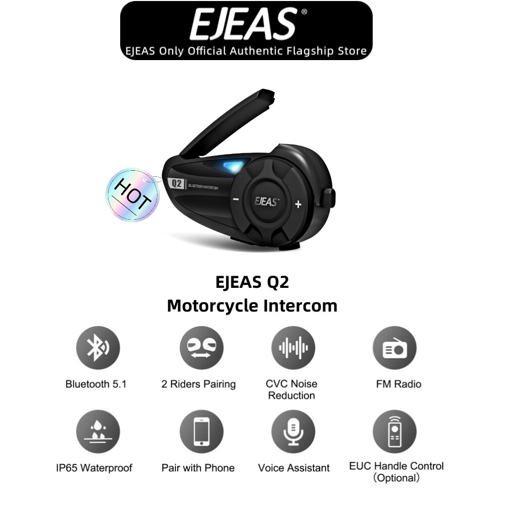 EJEAS Q2 Motorcycle Helmet Bluetooth Intercom Headset, 2-rider talk in real time, Bluetooth 5.1 Waterproof 1 Pack